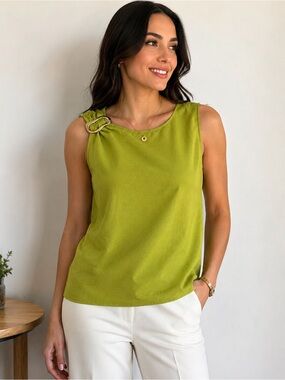 MSRP $69 Nine West Olive Green One-Shoulder Tank with Buckle